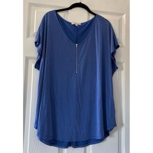 Green  Envelope Blue Top  Zip Up Tunic  Basic Loose Fit